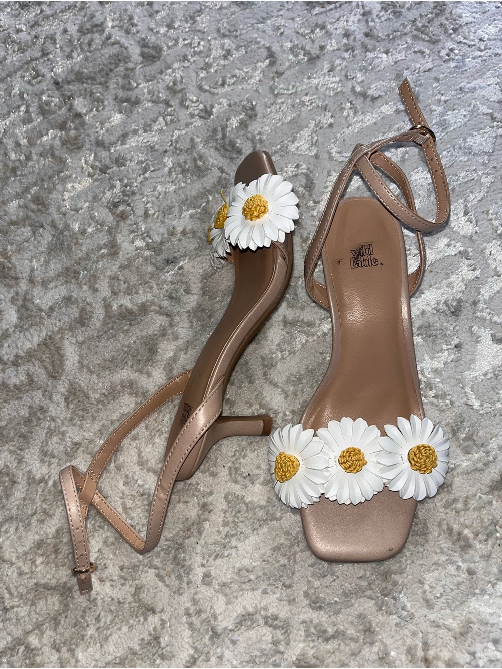 wild fable Nude Ankle-Strap kitten heels with White Daisy Embellishments - Picture 3 of 5